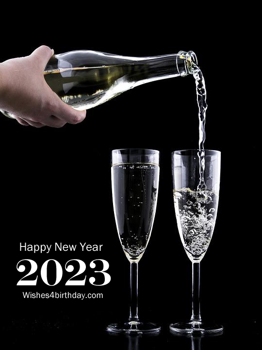 Happy New Year 2023 With bottle Of Wine Greeting Cards - Happy Birthday Wishes, Memes, SMS & Greeting eCard Images