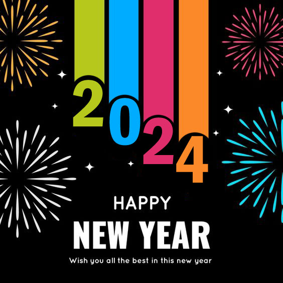 Colourful Happy New Year 2024 Cards