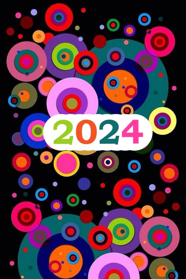 Happy New Year 2024 Colorful Circles Wallpapers Free Download