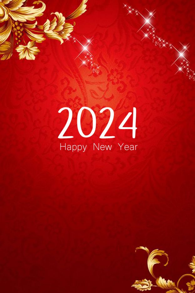 Happy New Year 2024 Red Floral Pattern Background